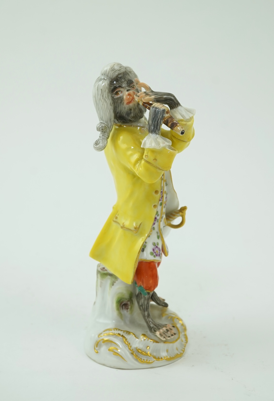 A Meissen monkey band figure of piccolo player modelled after J. J. Kaendler, 20th century